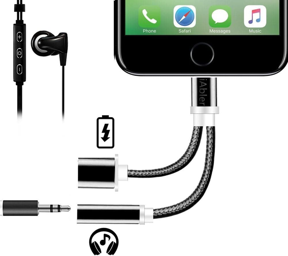 2 in 1 Lightning to 3.5mm Headphone Jack Adapter, iAbler Charger and 3.5mm Earphone Jack Cable Adapter AUX (with Dust Plug) for iPhone 7 / 7 Plus Converter For iPhone7 7plus