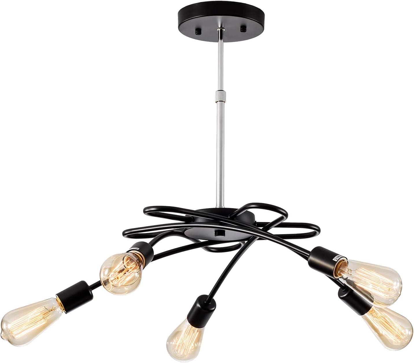 Modern Chandelier Black 5 Lights,SOZOMO Mid Century Art Chandelier Pendant Light Vintage Industrial Farmhouse Ceiling Light Adjustable Pendant Lighting for Kitchen Dining Room Living Room