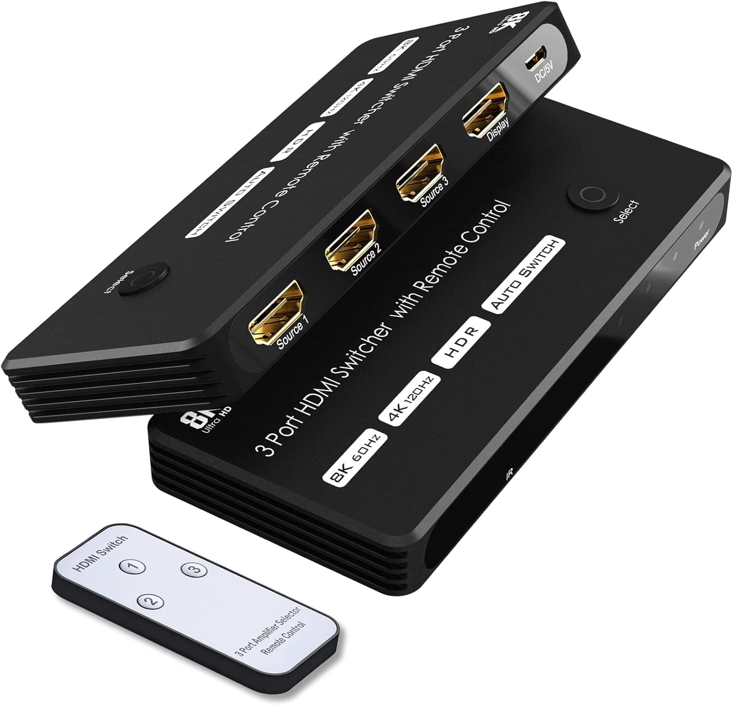 8K HDMI Switch Ultra HDMI 2.1 Switcher 3 in 1 Out with Remote Control, Support 8K@60Hz, 4K@120Hz, 48Gbps Bandwidth, Dynamic HDR, HDCP 2.2/2.3, Compatible with PS5, Xbox X, 8K TV, Monitor