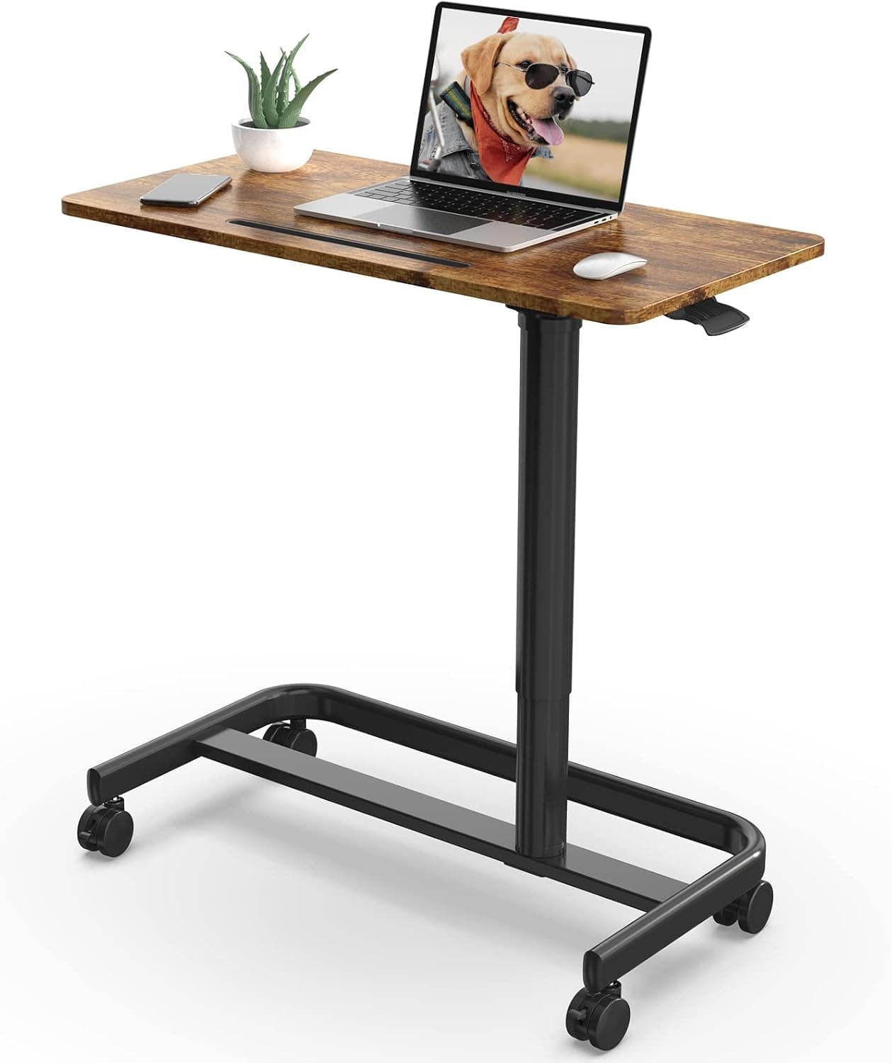 JOY worker Mobile Overbed Table, Pneumatic Rolling Laptop Desk, 31.4" x 15.7" Adjustable Bedside Table with Wheels, Medical Portable Laptop Stand for Couch Bed Home School Hospital, Holds Up to 22 lbs