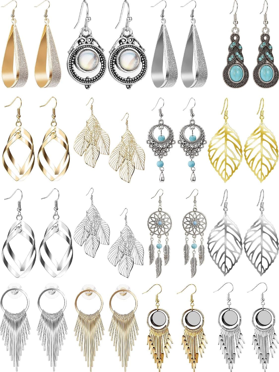 16 Pairs Exaggerated Boho Statement Drop Dangle Earrings Set Golden Silvery Style Drop Earrings for Women, Girls (Style 1)