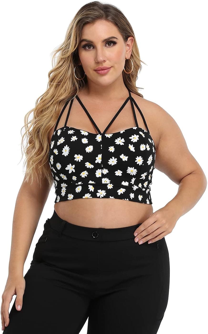HDE Women's Plus Size Spaghetti Strap Cami Bralette Bustier Crop Top
