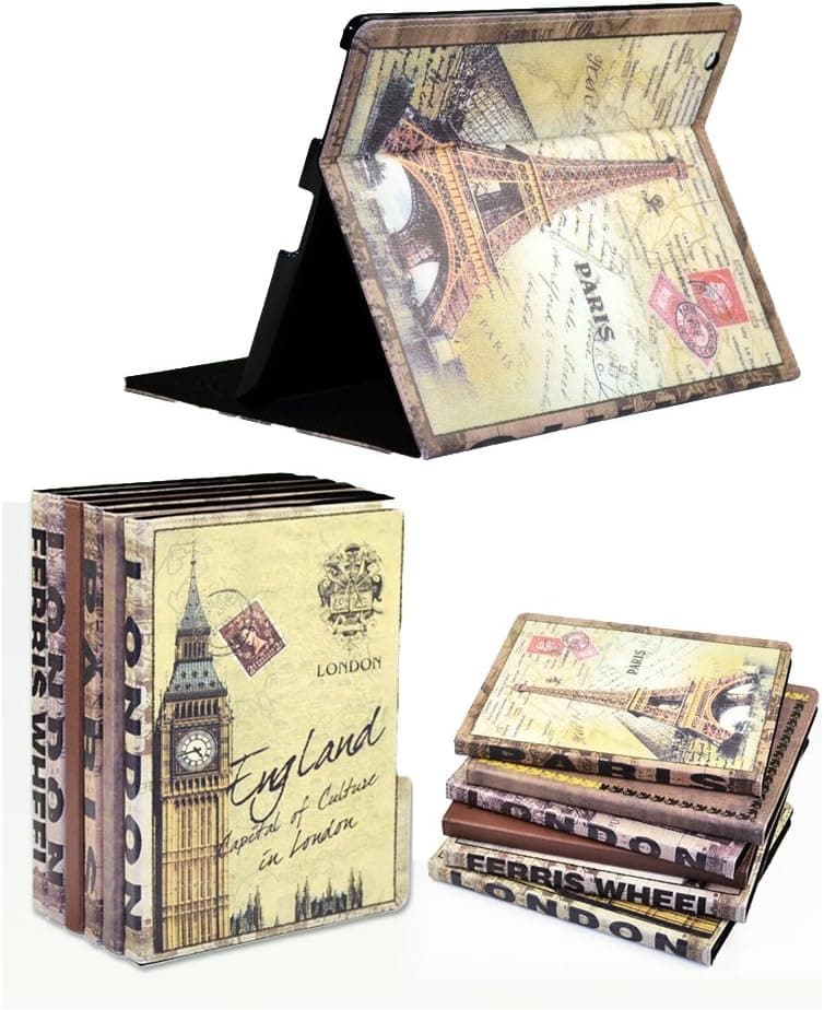 Tower of Paris Style Pu Leather Stand Leather Cover Case for Apple Ipad2 Ipad3 Case
