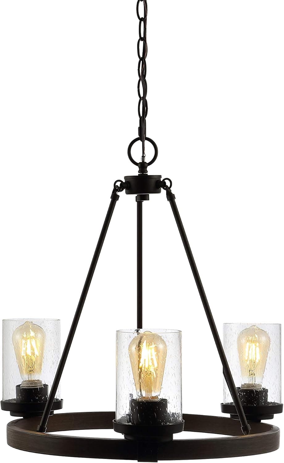 JONATHAN Y JYL7511A Coronet 20" 3-Light Iron/Seeded Glass Rustic Farmhouse LED Chandelier, Cottage Dimmable Adjustable Dining Room, Living Room, Kitchen, Foyer, Oil Rubbed Bronze