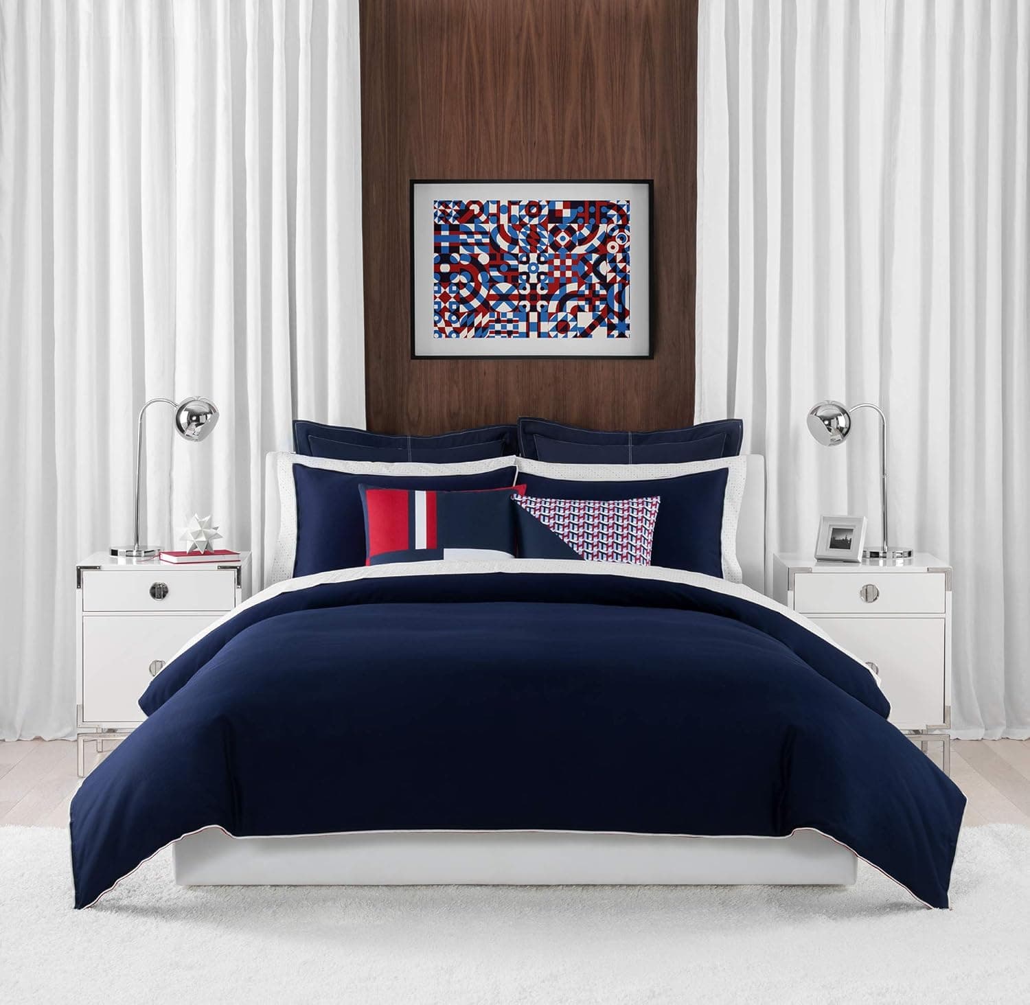 Tommy Hilfiger Classic Pique Bedding Collection Comforter Set, Full Queen, Navy