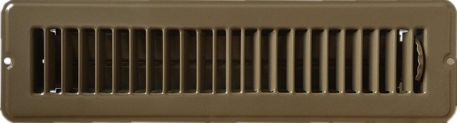 RV and Home Brown Stamped Steel Floor Diffuser/Register with Damper 12" X 2" (Duct Opening Size) Outside Dimension 13.5"x 3.75"