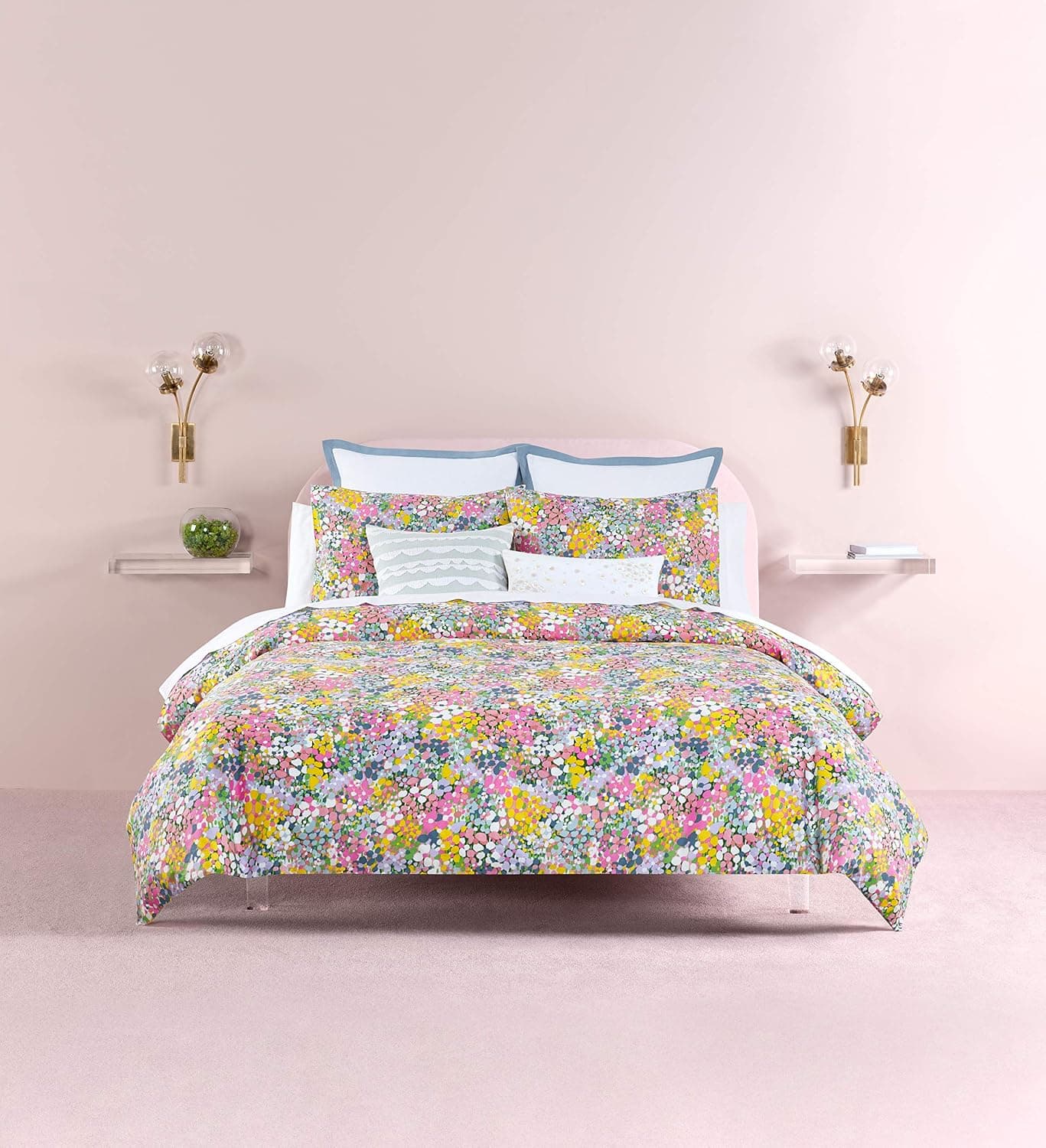 Kate Spade New York Floral Dots Printed Set of 3 Comforter Set, Full/Queen Size, 100% Cotton with Poly Filled (Lilac)