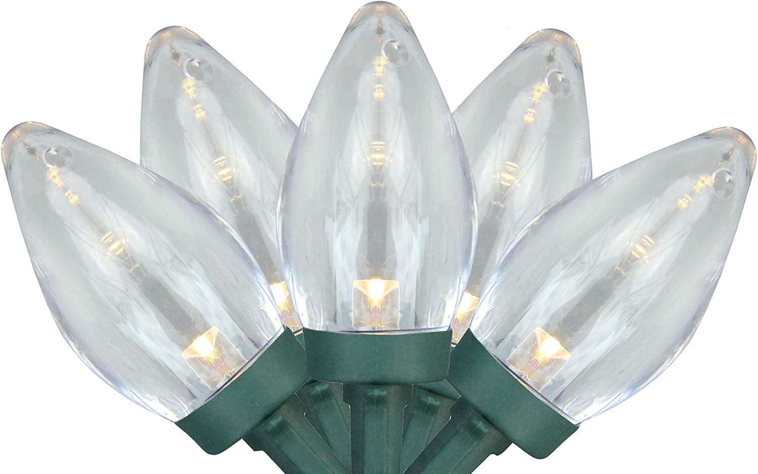 Brite Star 50 Warm White Transparent LED C7 Christmas Lights - 20.5 ft Green Wire