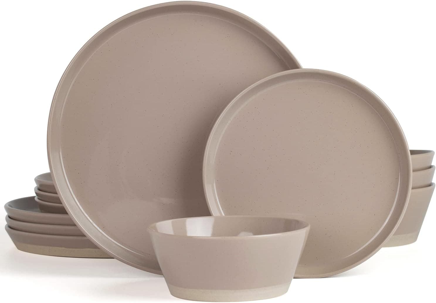 Famiware Saturn Dinnerware Sets, 12 Piece Dish Set, Plates and Bowls Sets for 4, Cinnamon Brown