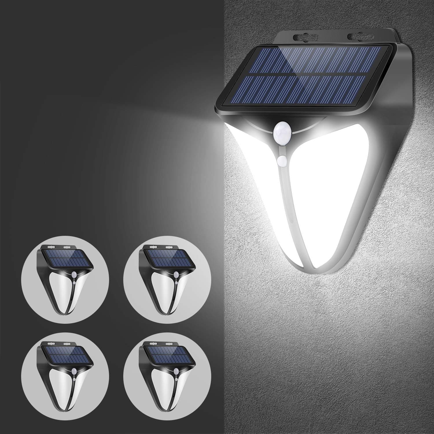 A-ZONE L21 Solar Lights Outdoor, Solar Motion Lights Outdoor IP65 Waterproof, Wireless LED Solar Motion Sensor Lights Outdoor with 3 Optional Modes for Yard Garage Deck,4-Pack, Black