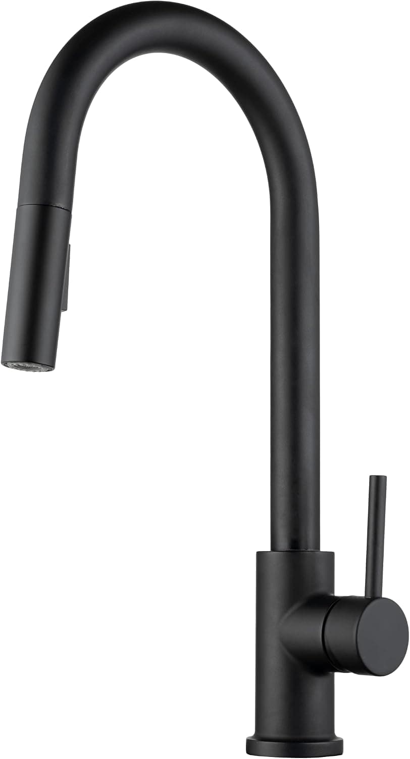 Dura Faucet RV Streamline Single Handle Pull-Down Kitchen Sink Faucet - Optional Deck Plate (Matte Black)