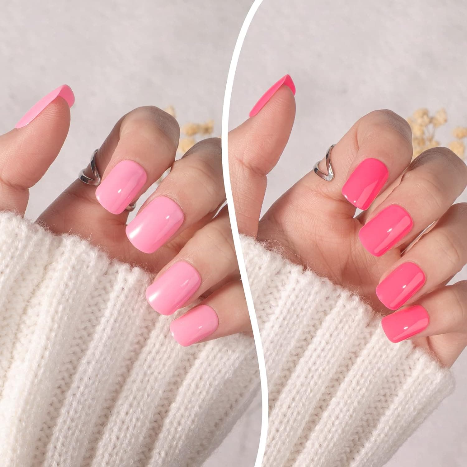 Vamony Pink Press On Nails Short Length, 2 Sets, 48 Fake Nails, Manicure Essentials for Women, Lovey Pink Press On Nails