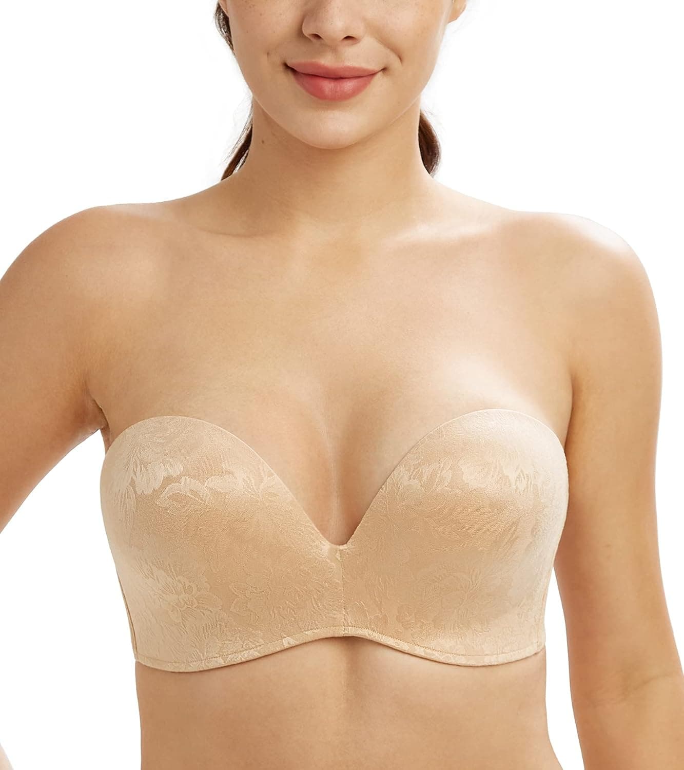 Lemorosy Women's Plus Size Anti-Slip Invisible Seamless Wireless Strapless Bra -Push up Lift Support