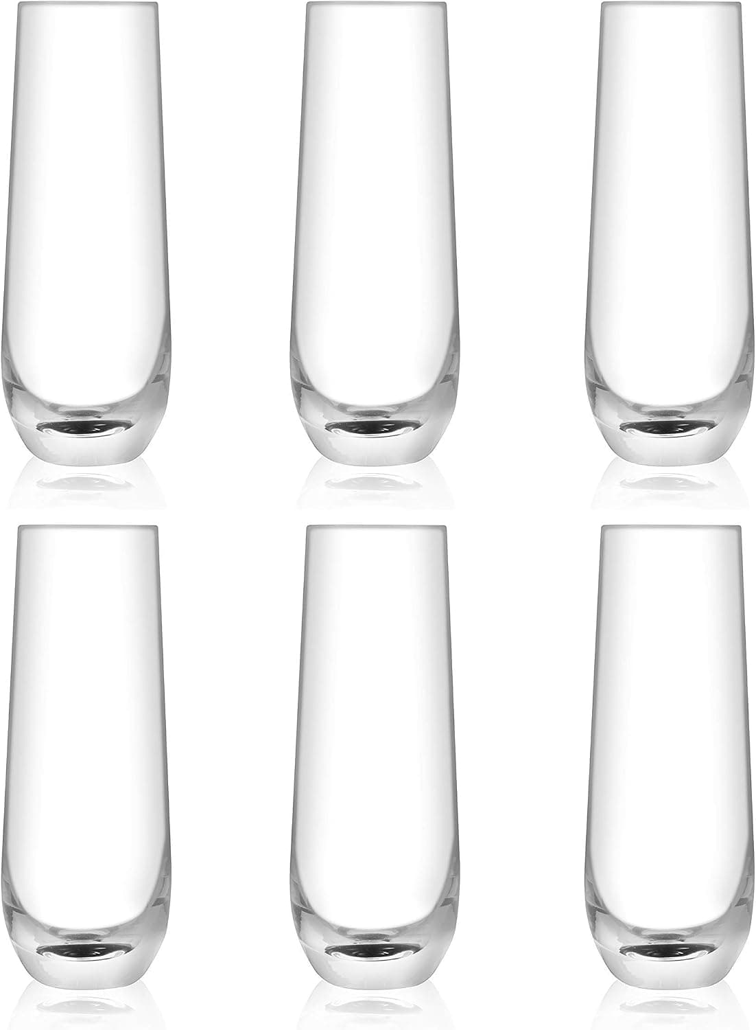 Modvera Stemless Champagne Flute Set of 6 | 10oz Modern, Crystal Clear Champagne Glass | 6.3 Inch Tall Toasting Glasses