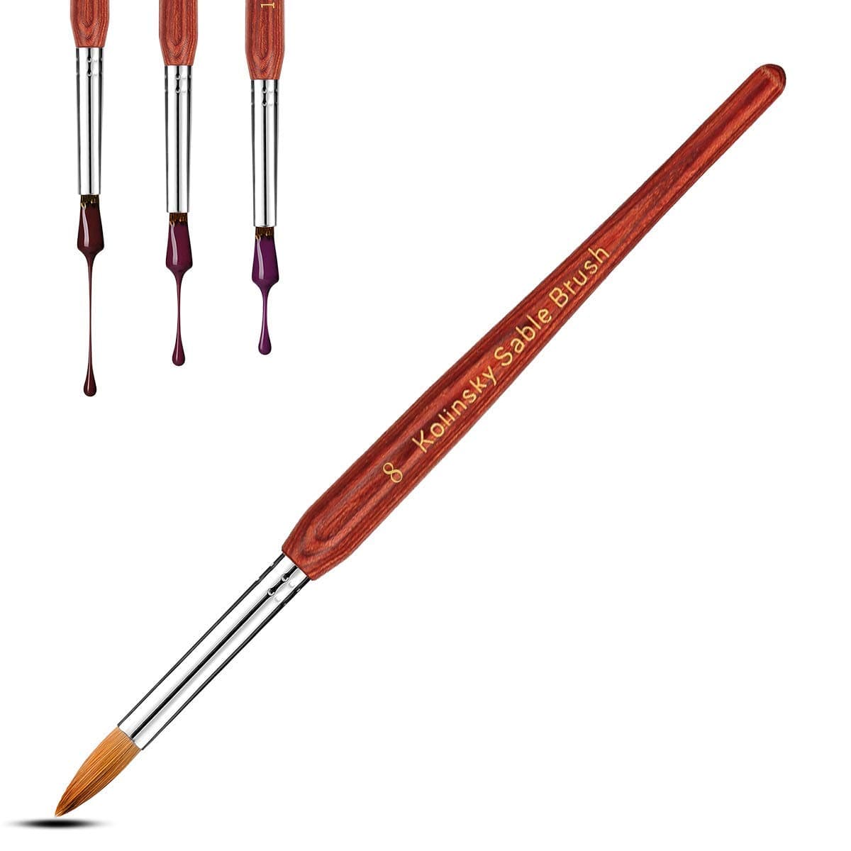 Barvest Acrylic Nail Brush with100% Pure Kolinsky Sable, Nail Art Brush With Round Wood Handle, for Manicure Pedicure (#8)