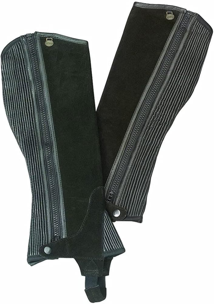 OVATION Women's Black Ribbed Suede Leather Durable Lightweight Adjustable Breathable Horse Riding Half Chap