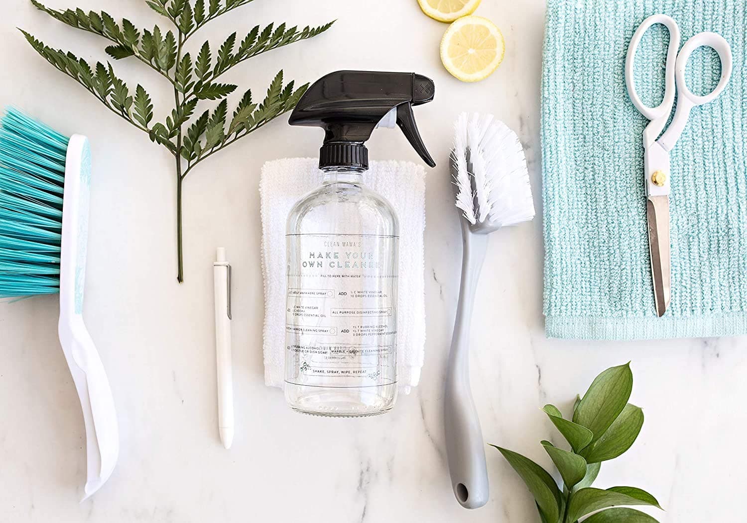 Clean Mama's Make Your Own Cleaner Printed Clear Glass Spray Bottles, Empty 16 oz Refillable Container with Trigger Spray, Great for Cleaning Solutions and Essential Oils