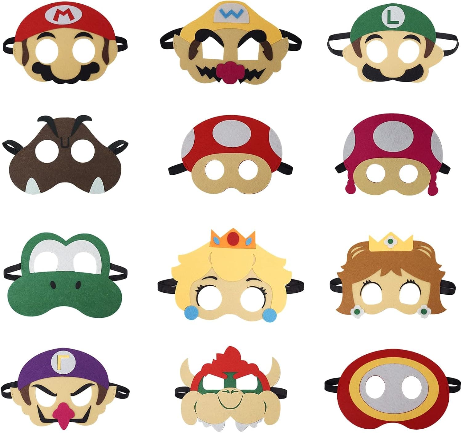 12 Pack Mario Felt Mask Theme Birthday Party Supplies Decoration, Photo Booth Props for Cartoon Masks Role Playing Game Accessories