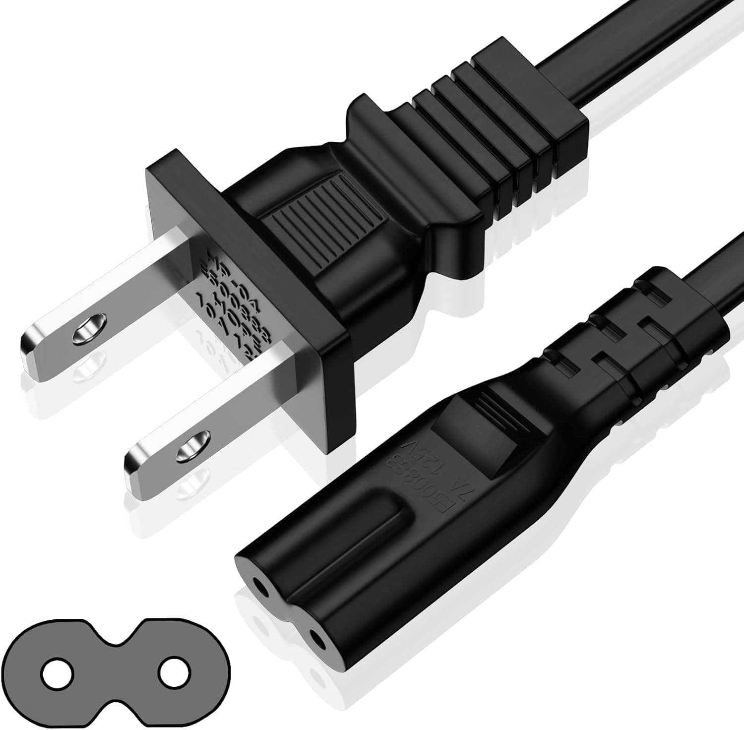 2 Prong Extension Power Cord, Black