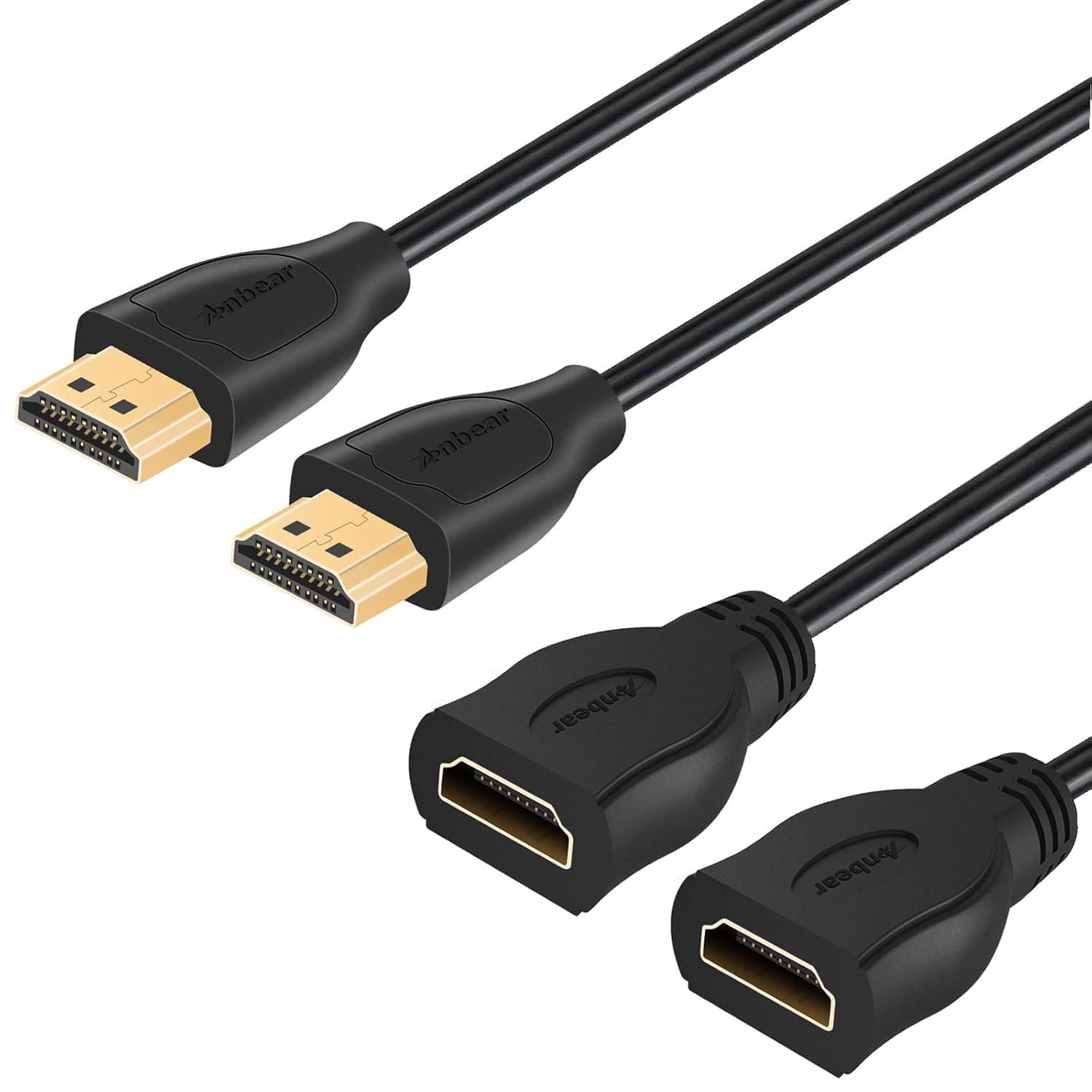 4K HDMI Extension Cable 1FT (2 Pack),Anbear High Speed 4K@60HZ HDMI Extender (Male to Female) Compatible for Xbox One S 360, PS5, PS4, Roku TV Stick, Blu Ray Player