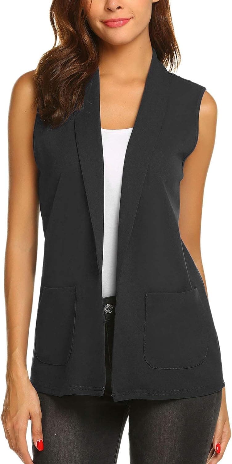 Dealwell Women's Sleeveless Vest Casual Open Front Cardigan Blazer with Pockets