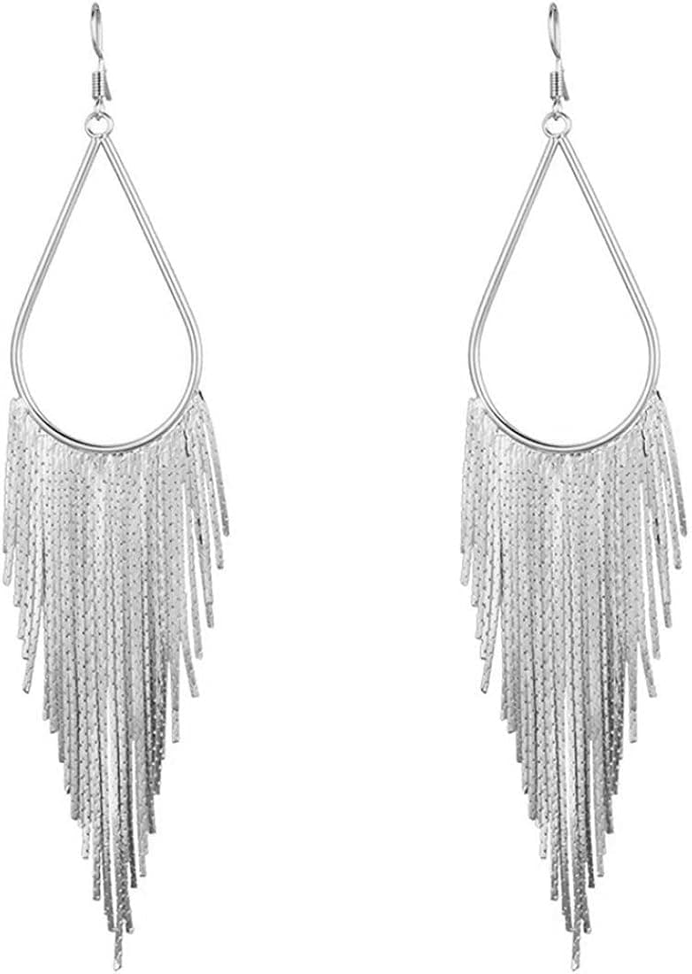 Dangle Long Tassel Women's Earrings Tear Drop Chandelier Styled White Gold Plated Jewelry Banquet