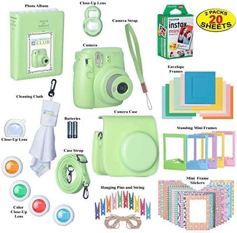 Fujifilm Instax Mini 9 Instant Film Camera Bundle with Over 15 Accessories | 20 Sheets of Instant Film + Mini Nine Leather Case + Photo Album + Lens Filters + Mini Frames + More