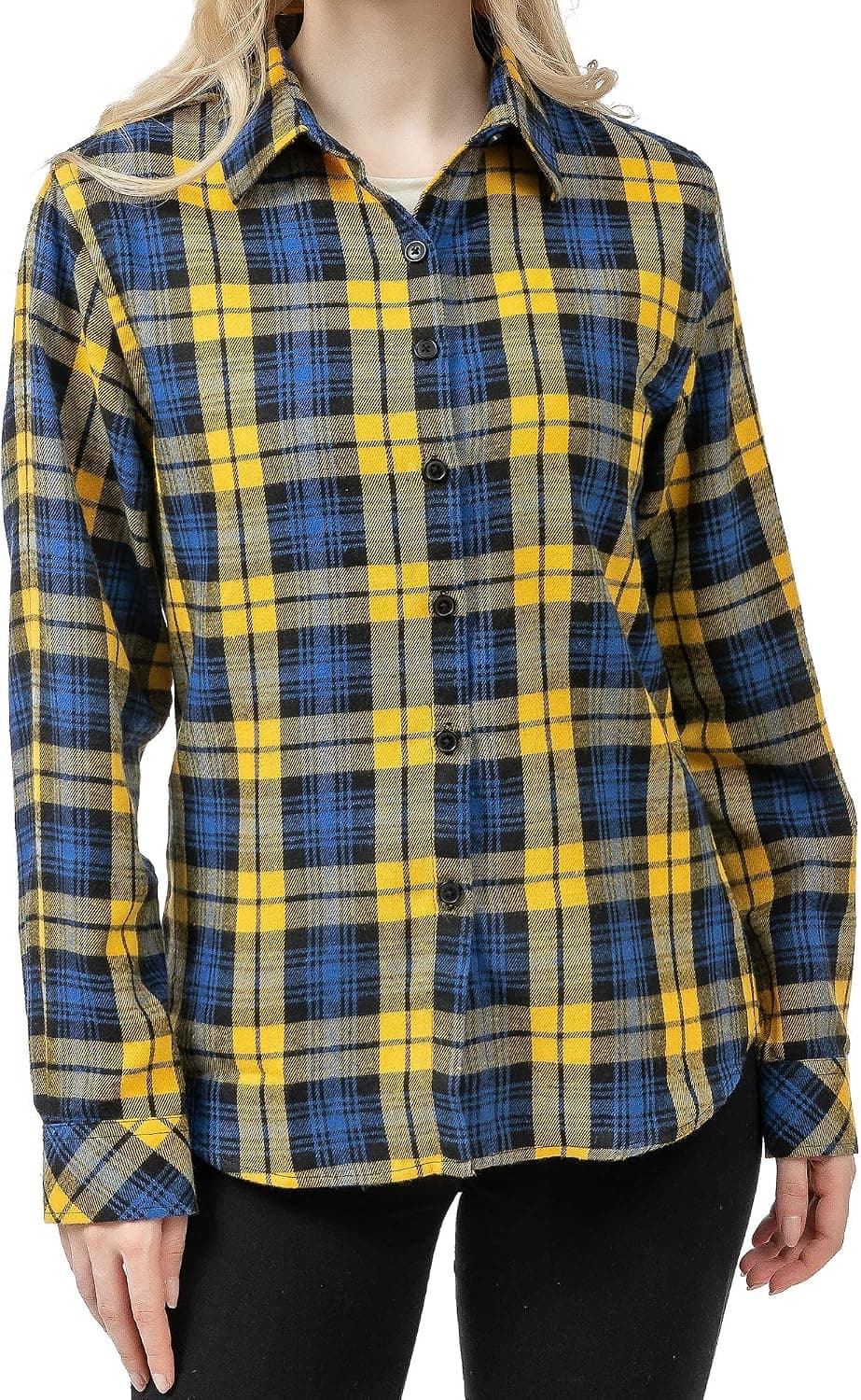 Women's Flannel Plaid Shirt Long Sleeve Tops Button Down Buffalo Blouse Cotton Jacket Classic Fit Tunic