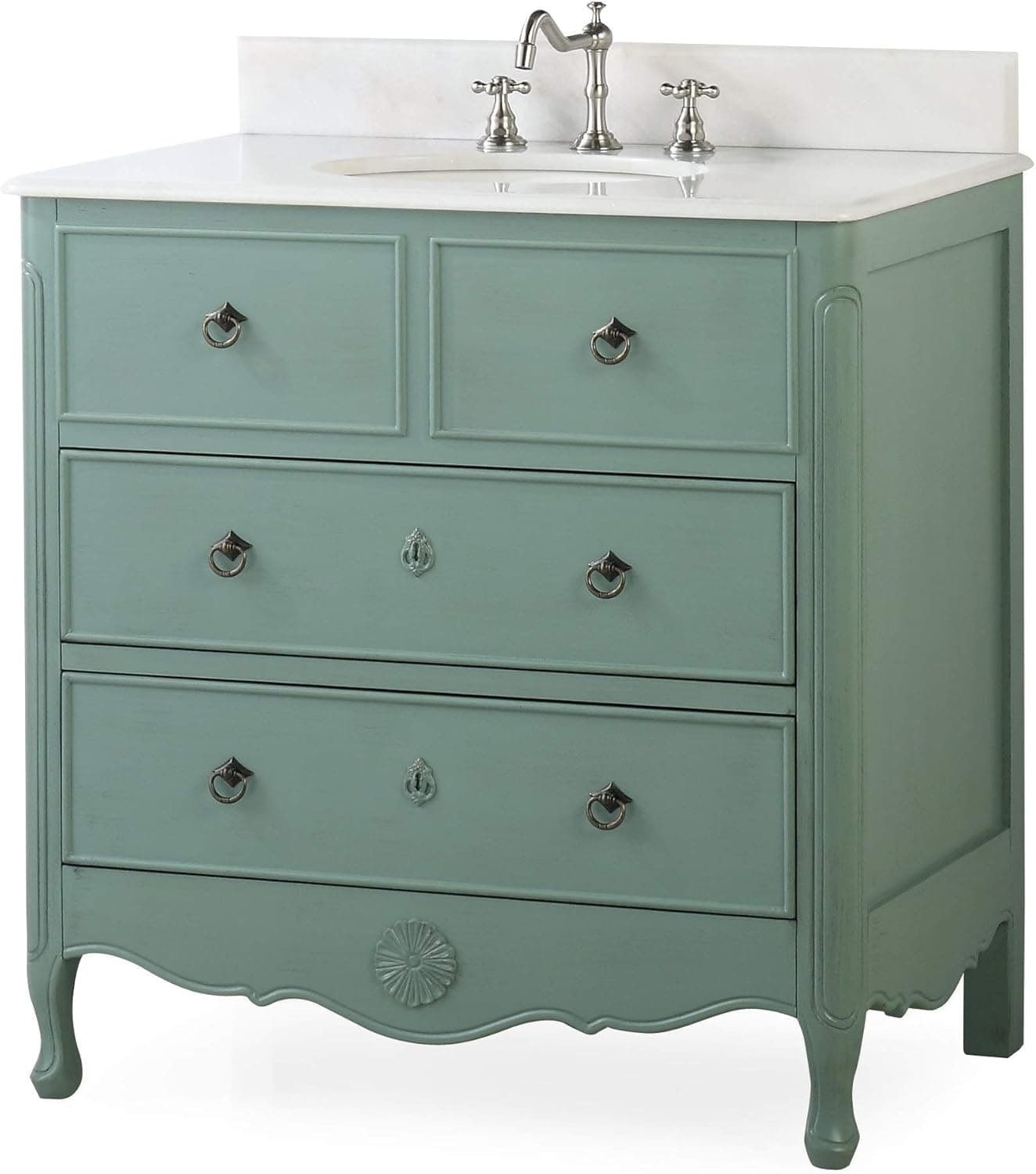 Chans Furniture 34” Cottage Look Daleville Bathroom Sink Vanity - Model HF081Y (Vintage Mint Blue)
