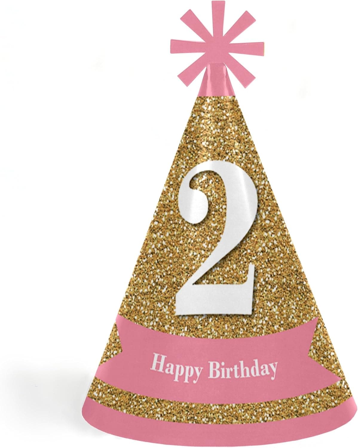 2nd Birthday Girl - Two Much Fun - Cone Happy Second Birthday Party Hats for Kids and Adults - Set of 8 (Standard Size)