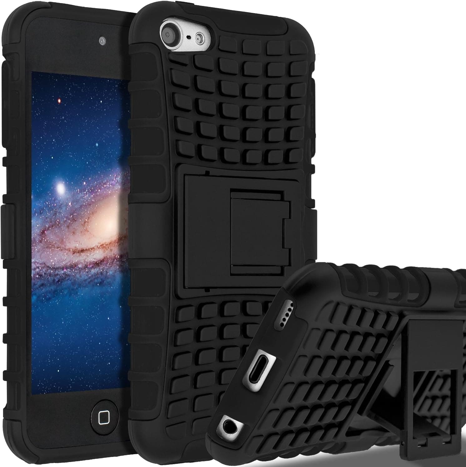iPod Touch 7 Case,iPod Touch 6 Case,iPod Touch 5 Case, SLMY(TM) Heavy Duty Dual Layer Shockproof Hybrid Rugged Cover Case with Built-in Kickstand for Apple iPod Touch 5 / 6 / 7 Black