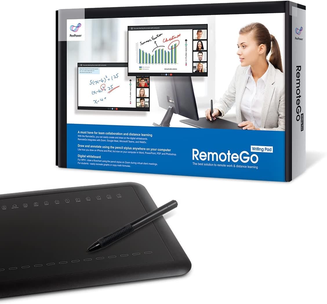 Penpower RemoteGo Digital Writing Pad | NO LCD Display | Digital Whiteboard, Annotation, and Screen Recording, All-in-one | Online Course Recording and Remote Teaching | Pen Tablet
