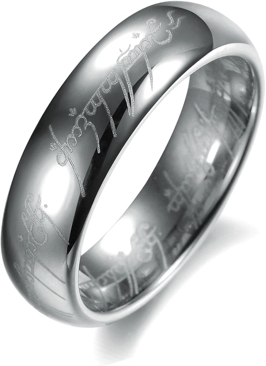 Ztuo Silver Wide 8mm Stainless Steel Engraved Word Letter Cool Pattern Band One Lord of The Rings Ring 10