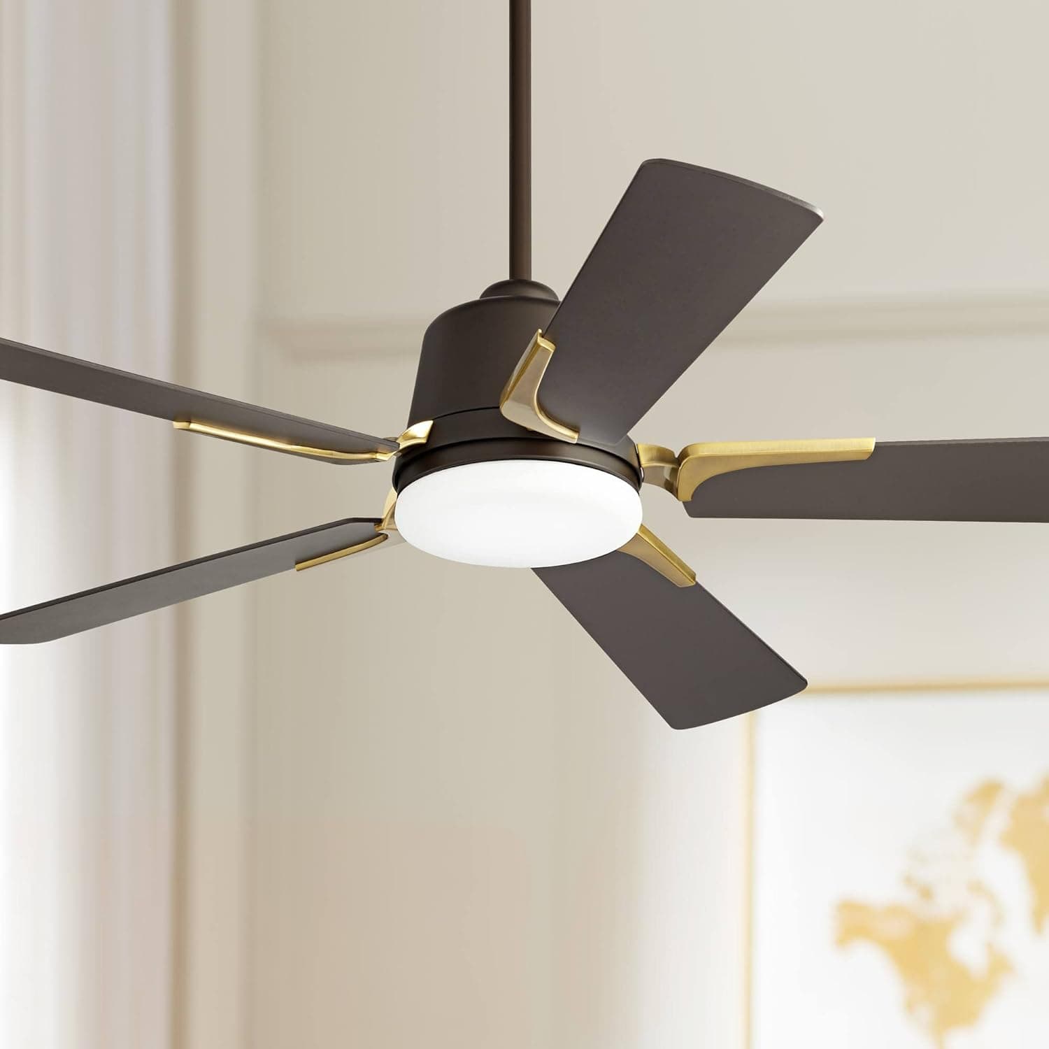 Casa Vieja 54" Desteny Modern Indoor Ceiling Fan with LED Light Remote Control Bronze Brass Wood Blades Opal Etched Glass Dimmable Living Room Kitchen Bedroom Kids Room Family Room Dining Room