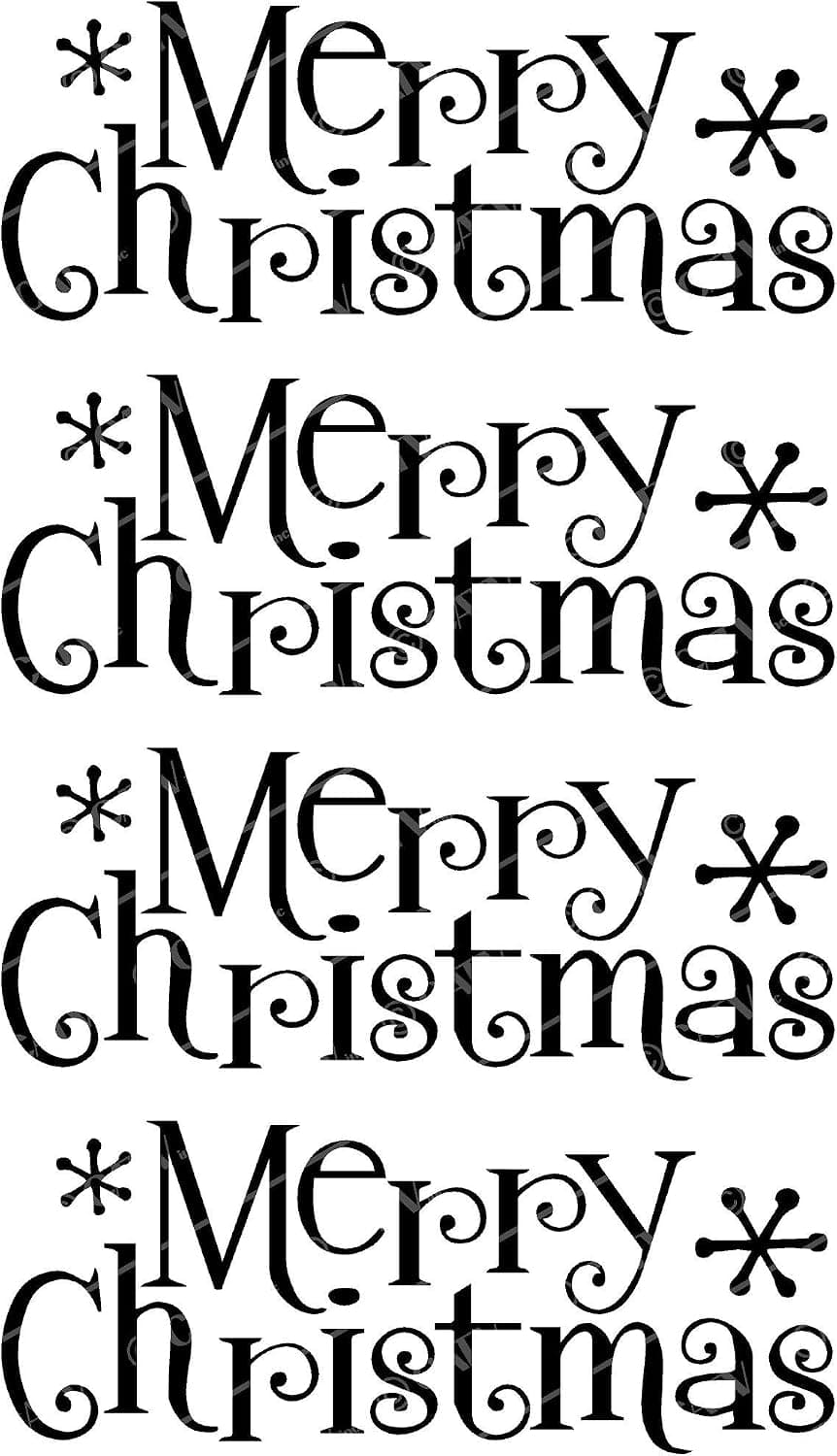 Merry Christmas Holiday Vinyl Lettering Wall Decal Sticker (3"H x 7"L, Set of 4, Black)