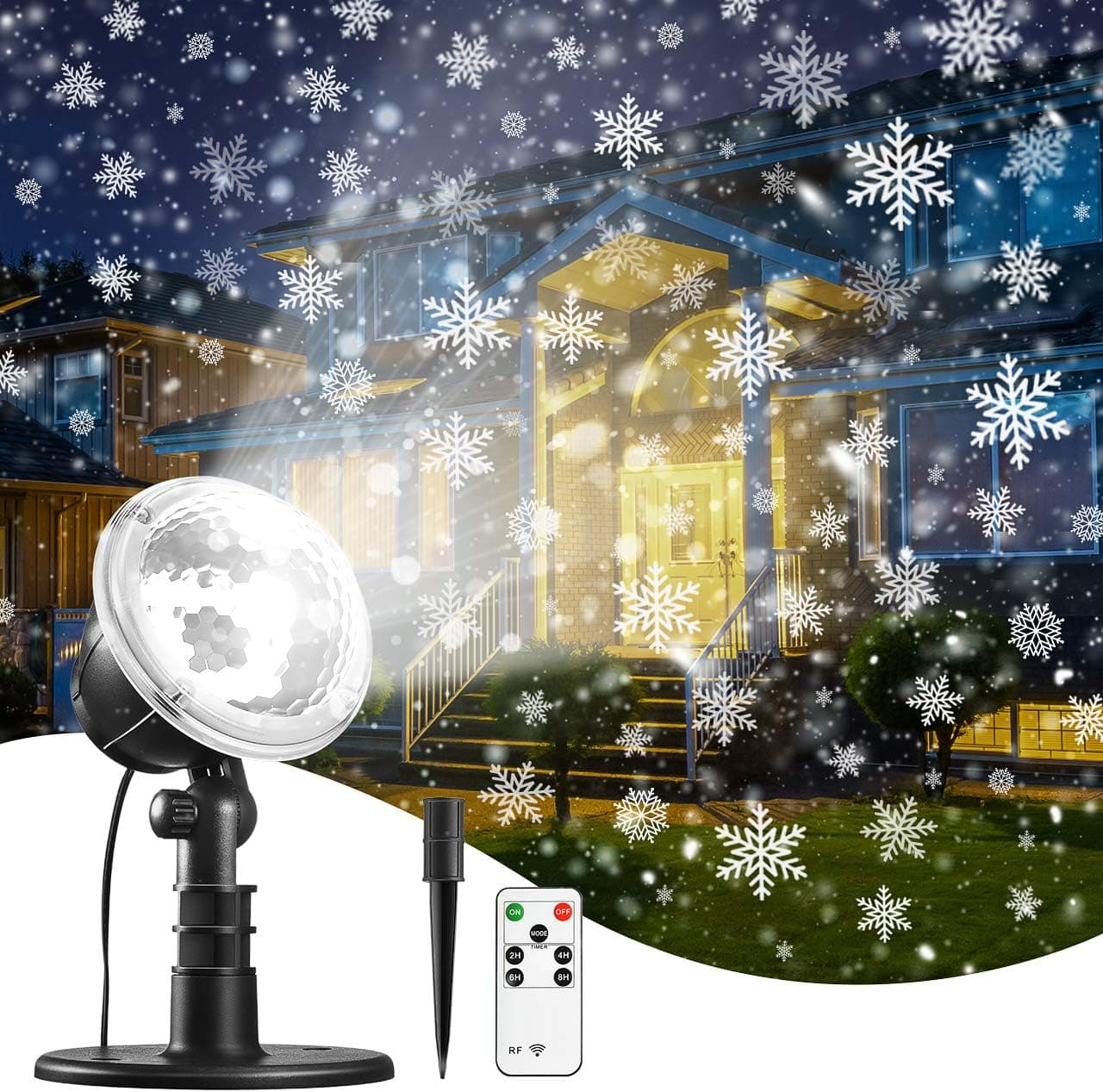 Christmas Projector Lights Snowflake New Year Projection, IP65 Waterproof for Garden House Outdoor Indoor Snowfall Snow LED Decoration for Xmas, Valentine’s Day, Wedding, Parties