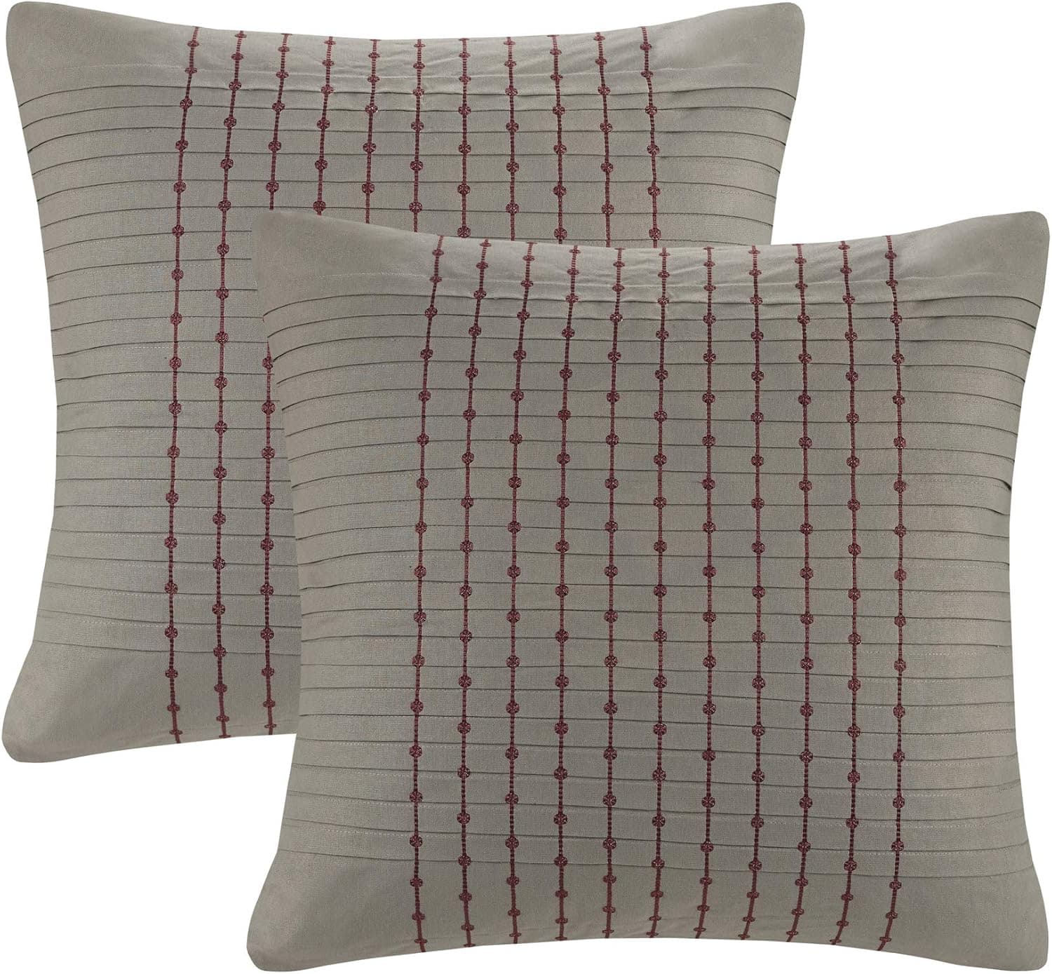 N Natori Cherry Blossom Single Quilted Euro Sham - Super Soft Machine Washable European Square Decorative Pillow Cover, Hidden Zipper Closure (Cushion NOT Included), 26"x26", Embroidery Grey