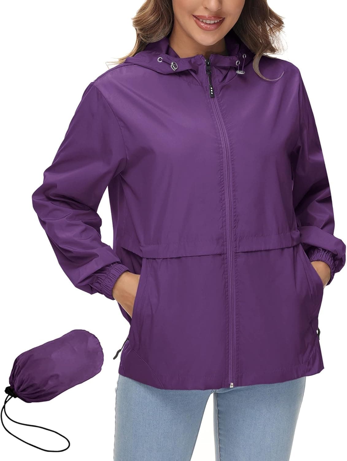 Avoogue Womens Waterproof Rain Jacket Lightweight Raincoat Packable Hooded Outdoor Windbreaker