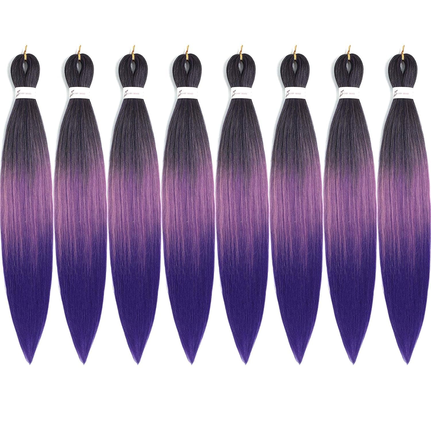 26" 8 Packs Braiding Hair Pre Stretched Hair for Braiding Professional Kanekalon Synthetic Hair Hot Water Setting Yaki Texture Synthetic Braiding Hair (26''-8Packs, Pink & Purple End) …