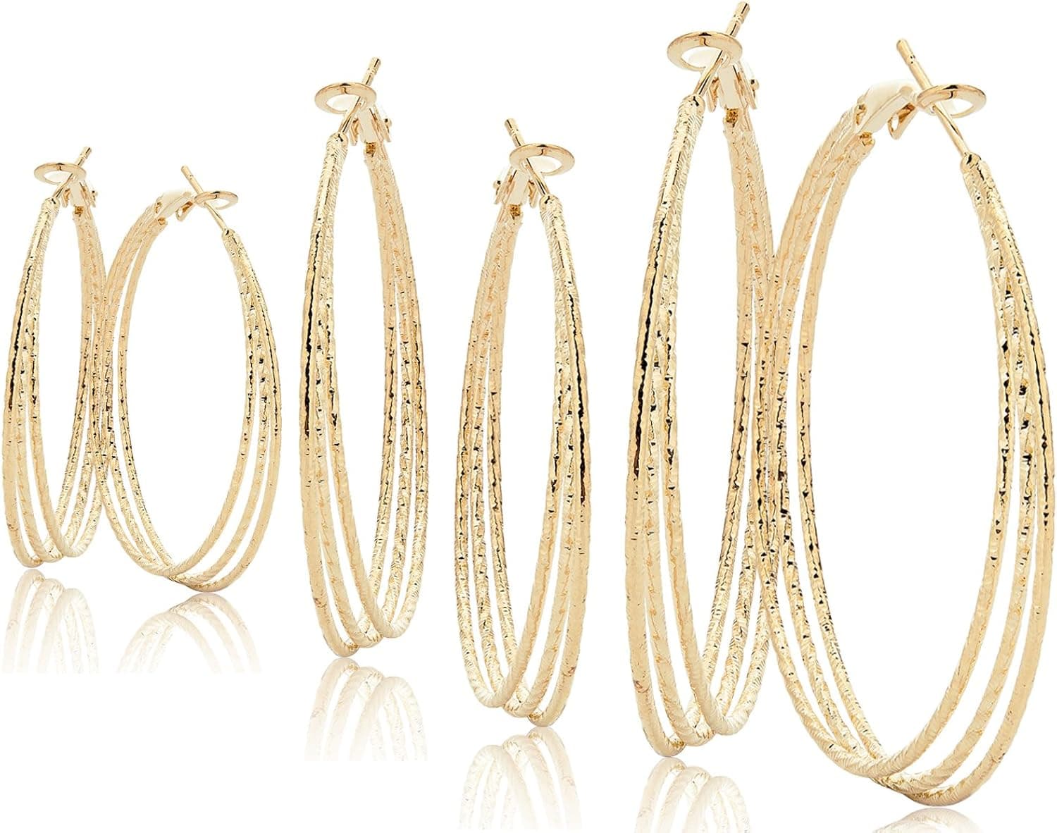 Hoop Earrings Set For Women Men Silver Gold Gunmetal Grey Tone Plate Round Fashion Jewelry 3 Pairs