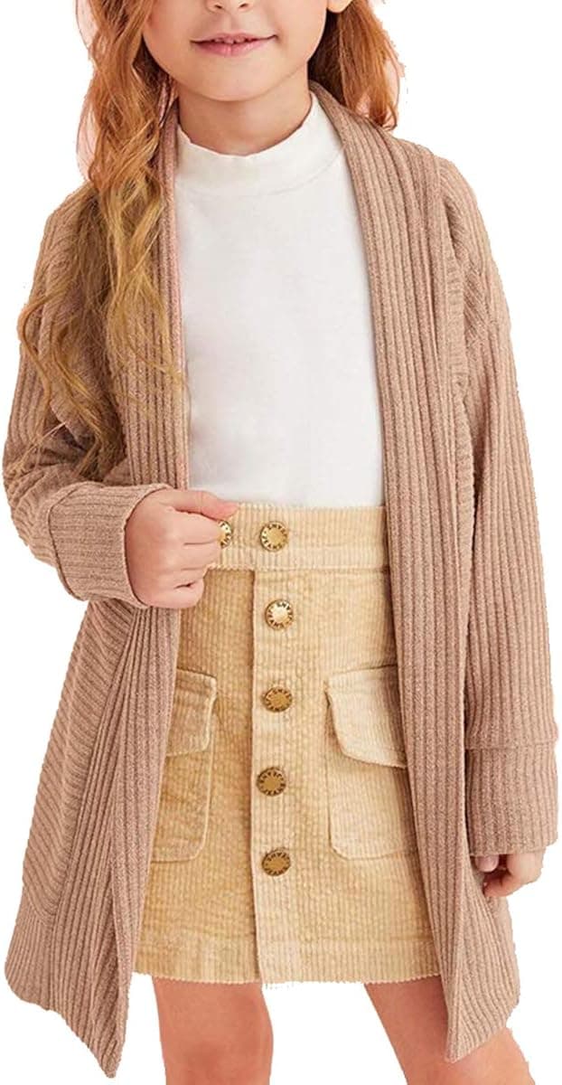 woshilaocai Toddler Kids Baby Girl Casual Long Sleeve Open Front Cardigan Sweater Coat Solid Fall Winter Clothes