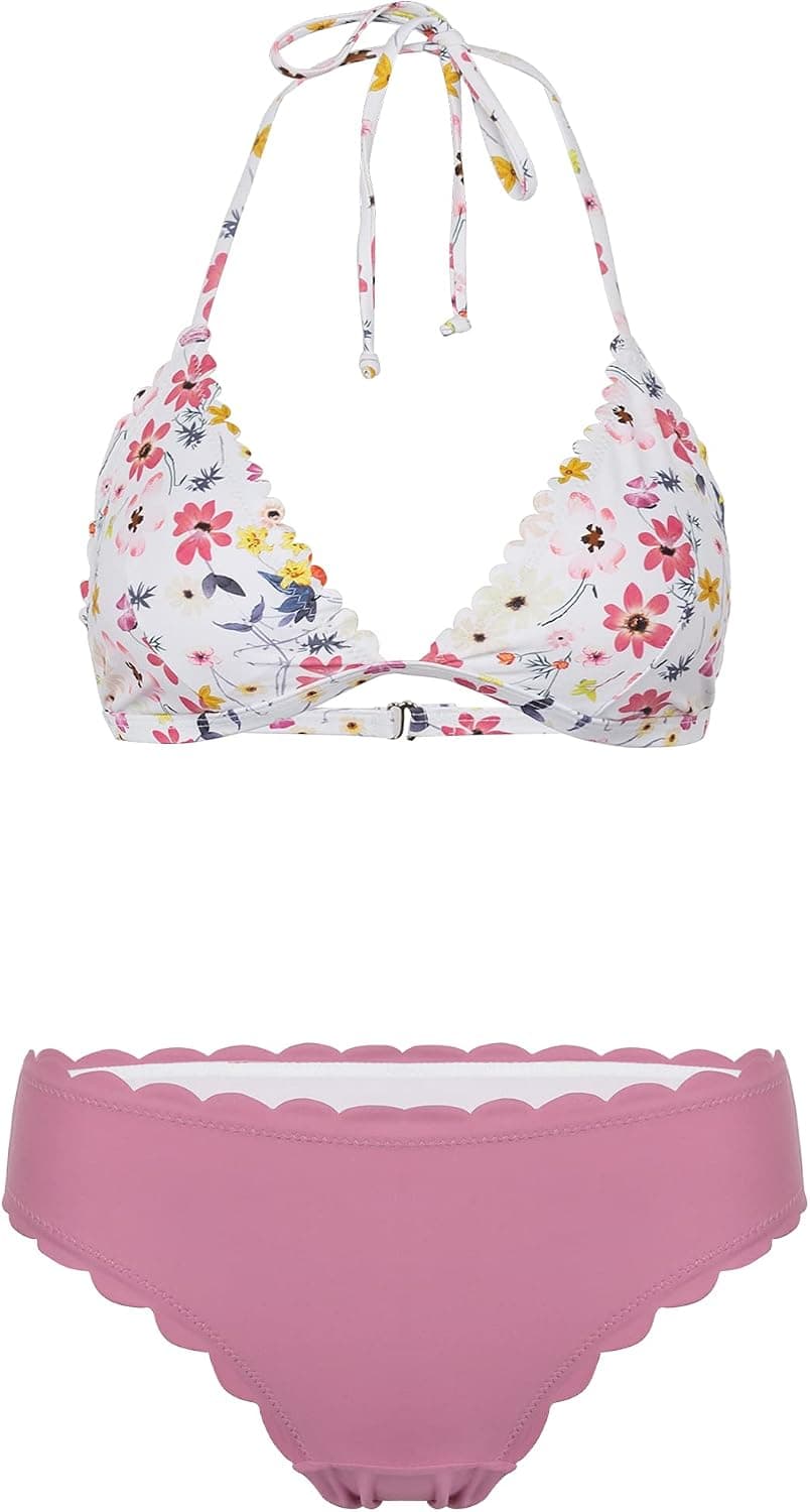 Verano Playa Women's Bikini Set Two Piece Scalloped Swimsuits Halter Bathing Suits
