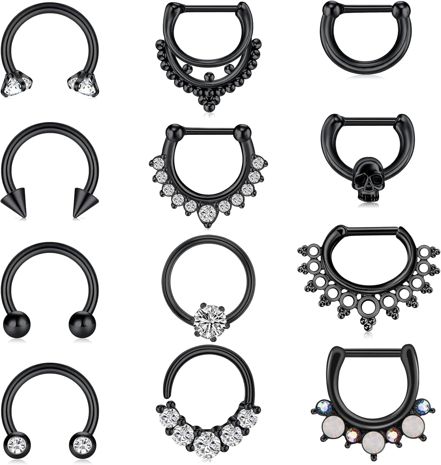 Briana Williams Septum Ring Septum Piercing Jewelry 16g Septum Clicker Ring and Horseshoe Barbell Stainless Steel Septum Nose Rings Hoop for Men Women Silver Black