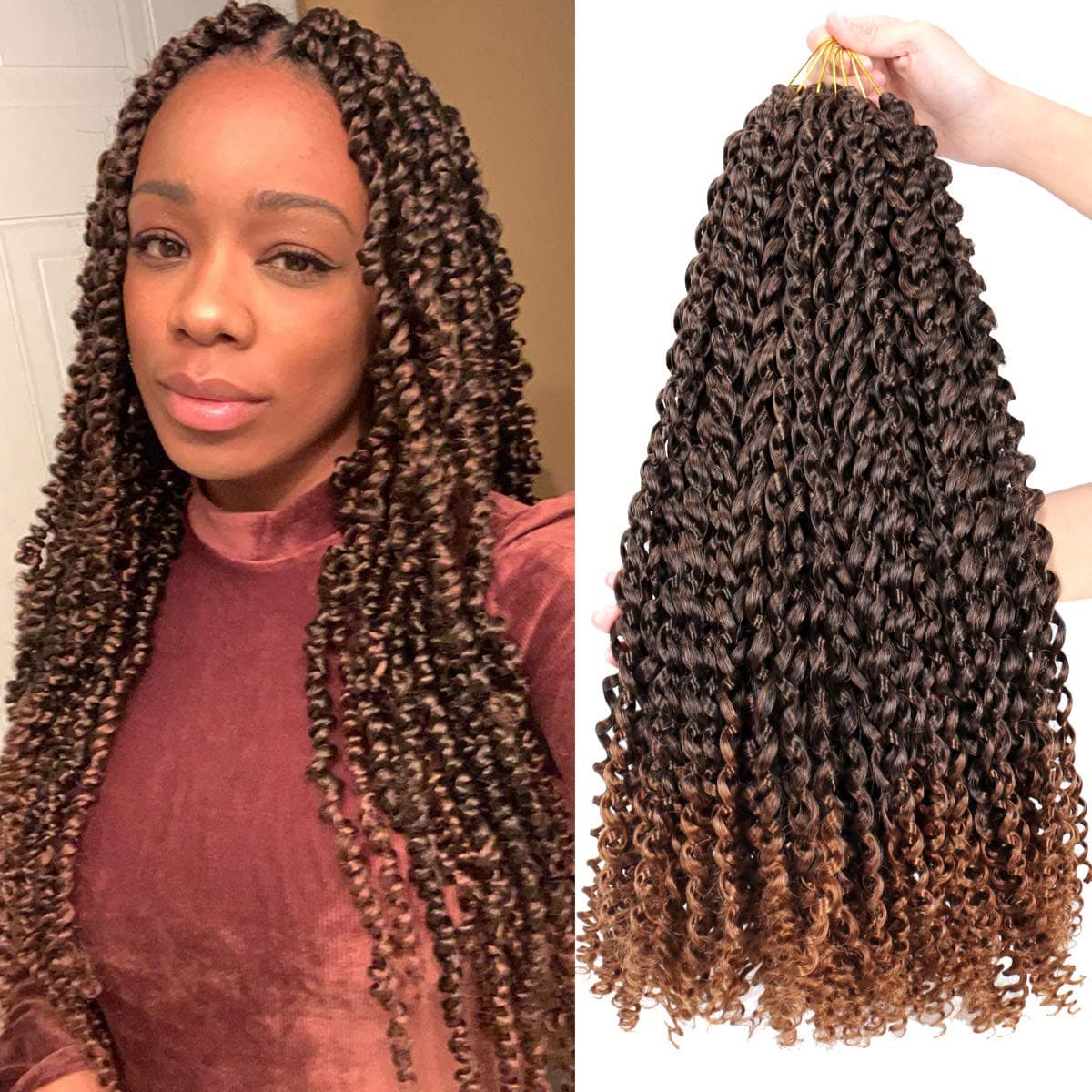 7 Packs Passion Twist Crochet Hair 18 Inch Water Wave Twists Braids for Butterfly Locs Braiding Hair Curly Bohemian Locs Crochet Braids Synthetic Hair Extensions(22Strands/Pack;T1B/30#)