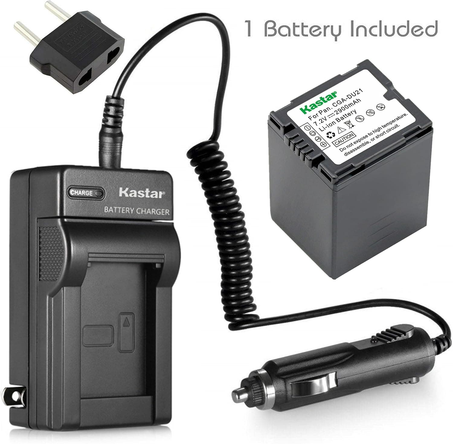 Kastar Battery + Charger Replacement for Panasonic CGA-DU21 NV-GS47 GS50 GS55 GS57 GS58 PV-GS150 GS180 GS200 GS300 GS320 GS400 GS500 SDR-H250 H280 VDR-D258 D300 D308 D310 D400 VDR-M74 M75 M95 M250