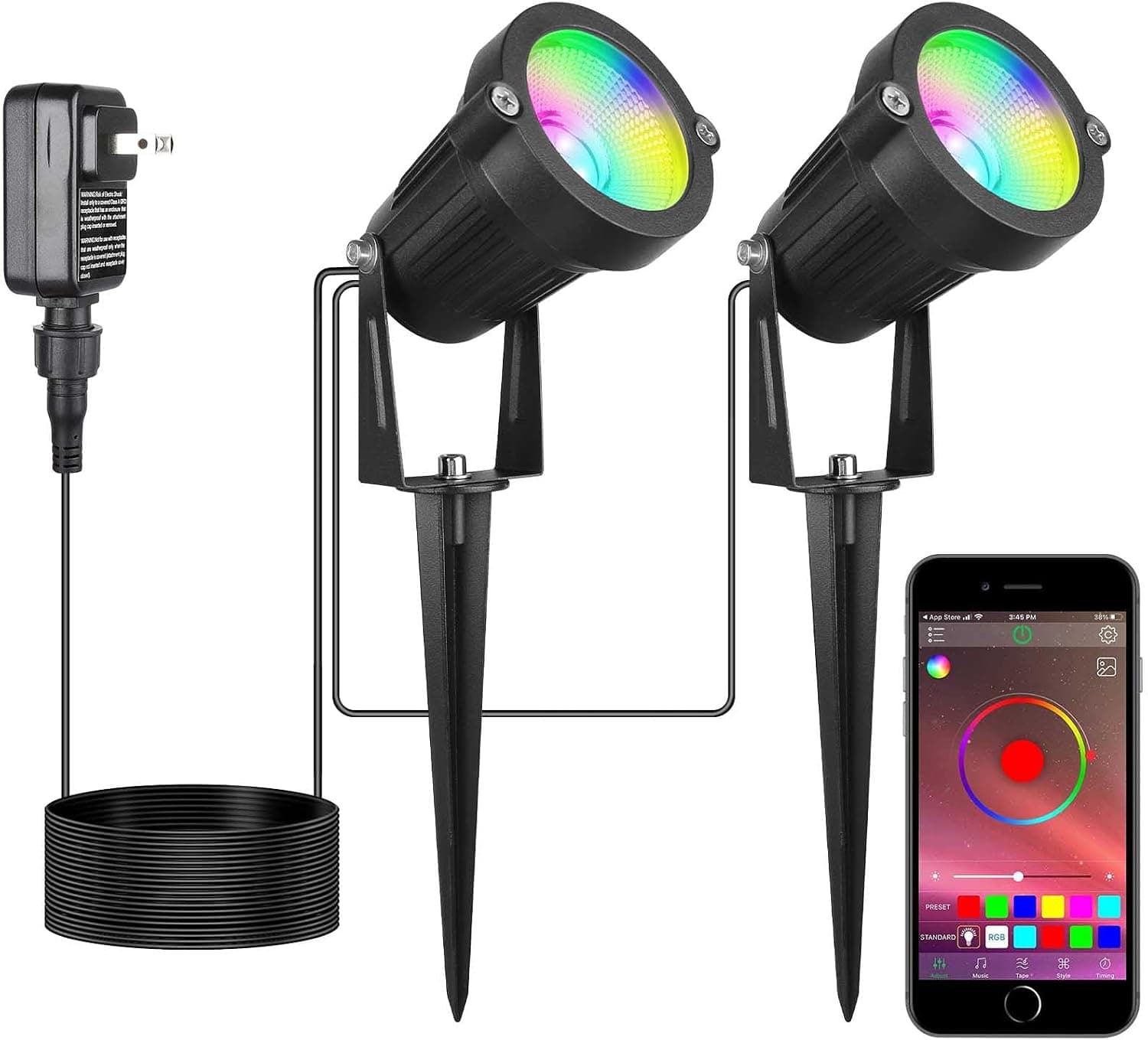 Outdoor Color Changing Spotlights, 12W LED Lights with IP66 Waterproof, 16 Million Color Decorate Landscape Lights Halloween Christmas House Garden Yard Pathway Tree Flag Light, Set of 2