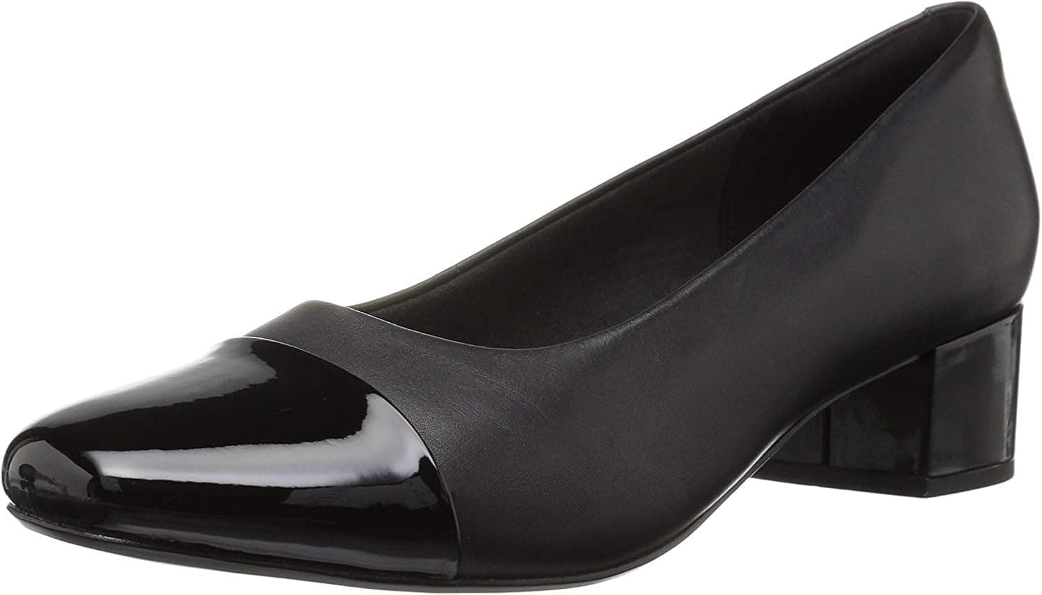 Clarks Women's Chartli Diva Pump, black leather/synthetic combo, 9.5 W US