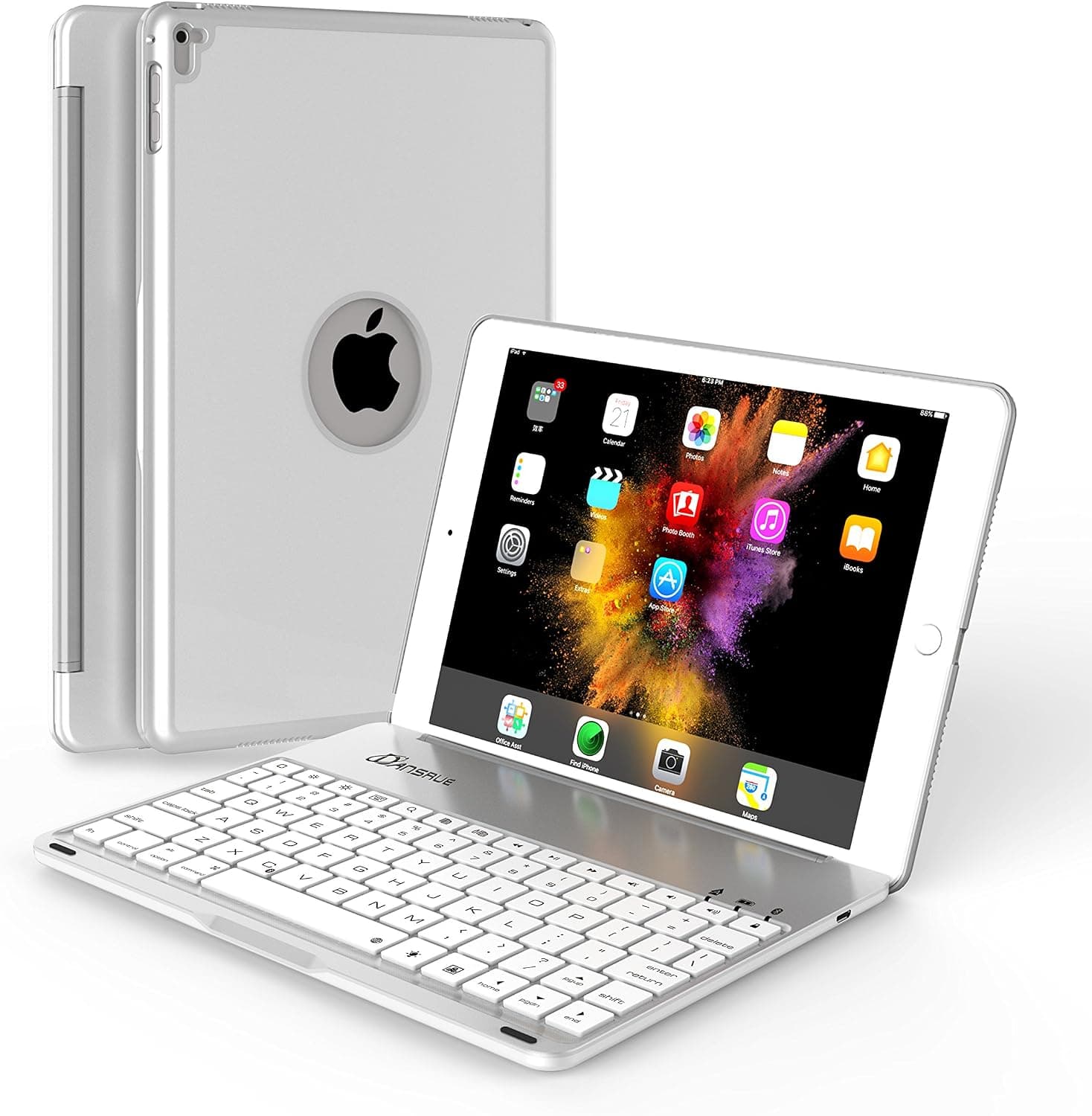 Dansrue Ultra-Slim Keyboard Case for iPad Pro 9.7 / iPad Air 2 Bluetooth Keyboard with 7 Colors LED Backlit (Silver 1)