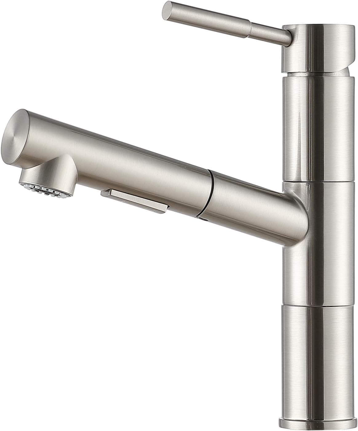 Friho Modern Best Commercial Stainless Steel Single Lever Single Handle Pull Out Sprayer Prep Kitchen Sink Faucets, Brushed Nickel Finished
