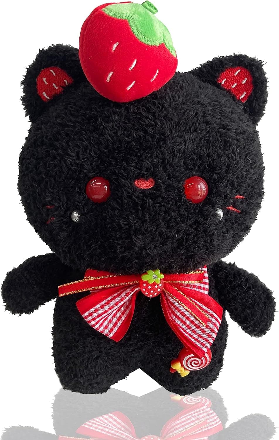 Noucher 9inch Black Cat Plush Toy Stuffed Animals Kawaii Plushie Cute Black Cat Plushies Pillow Kawaii Doll Toys Valentine Home Decor Gifts for Girls Boys Adults(Red)